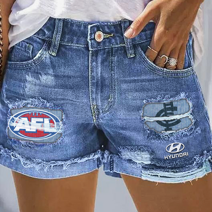 Carlton Blues AFL 2025 Print Fashion Denim Shorts TM V1