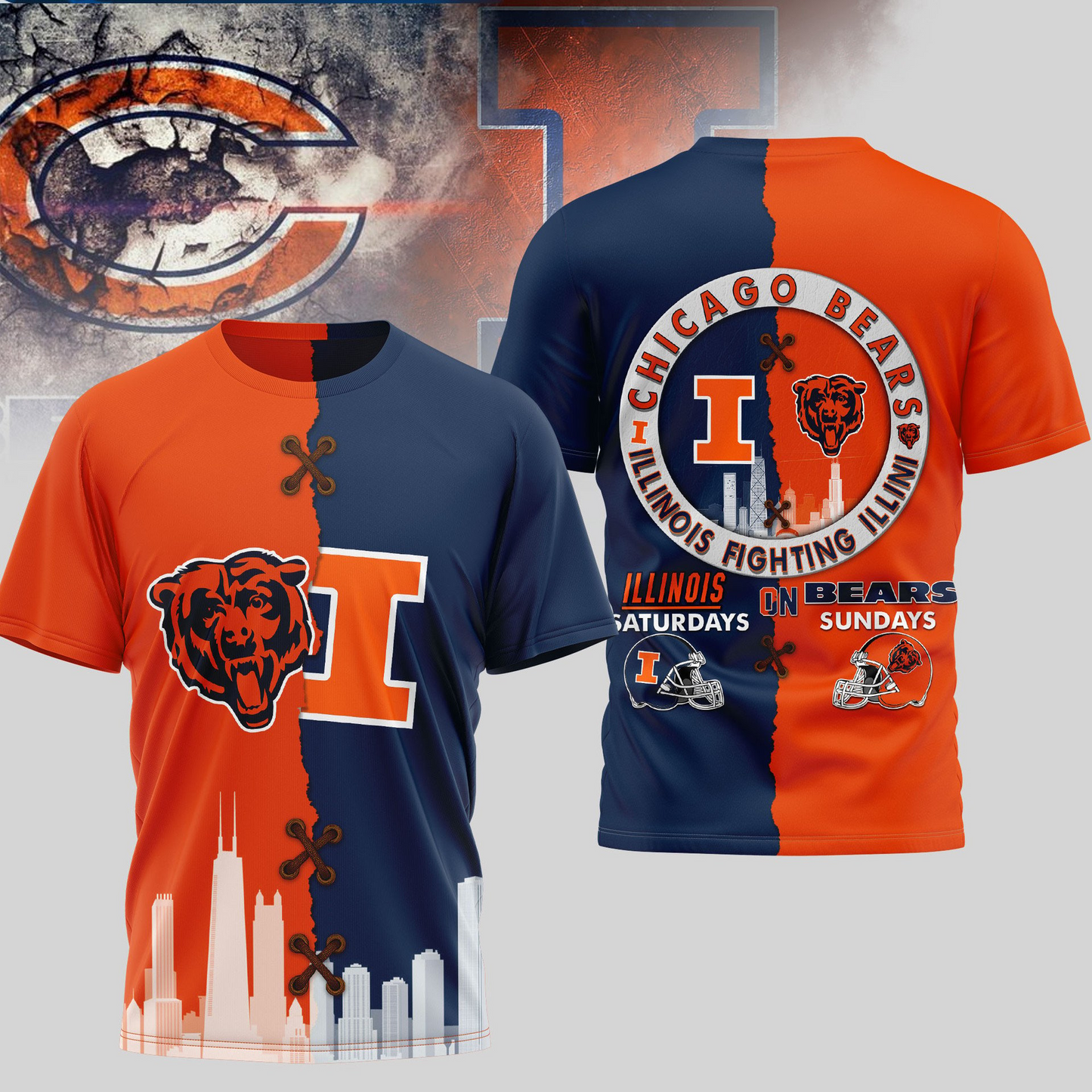 CHI Premium NFL x NCAA 3D T-shirt DDT NTL