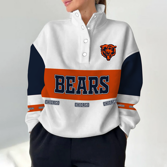 CHI x NFL Women's Retro Casual Snap Mockneck Pullover DATND TANTD