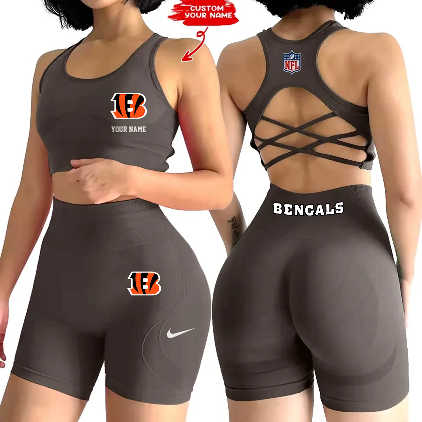 CIN x NFL 2-PCS Women's Seamless Yoga Set Sexy Sport Bra High Waist Sports Shorts DATND TANTD