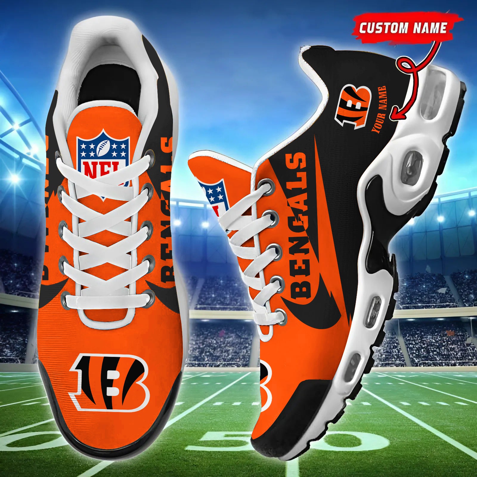 Cincinnati Bengals Personalized Custom Name Football Shoes Sports