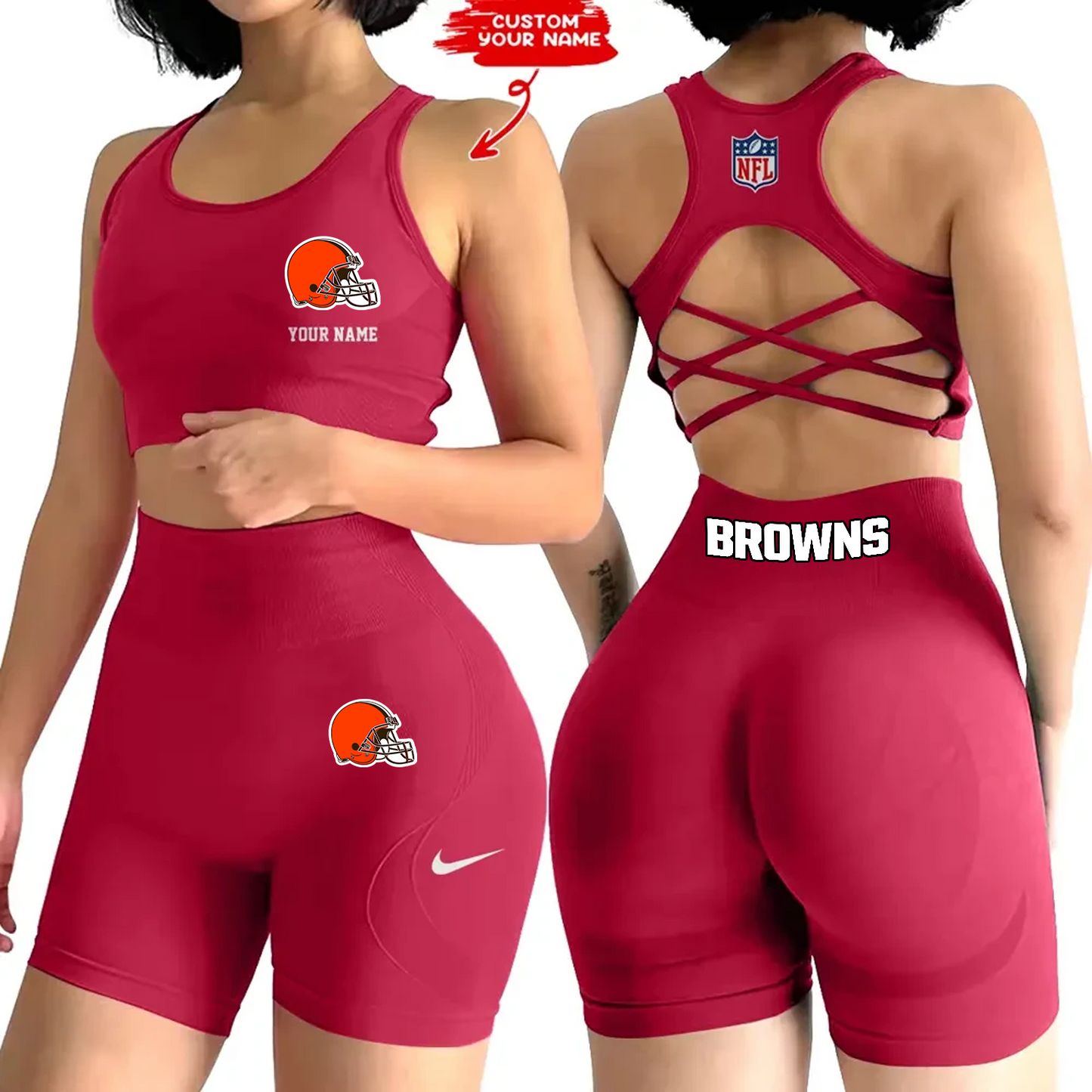 CLE x NFL 2-PCS Women's Seamless Yoga Set Sexy Sport Bra High Waist Sports Shorts DATND TANTD