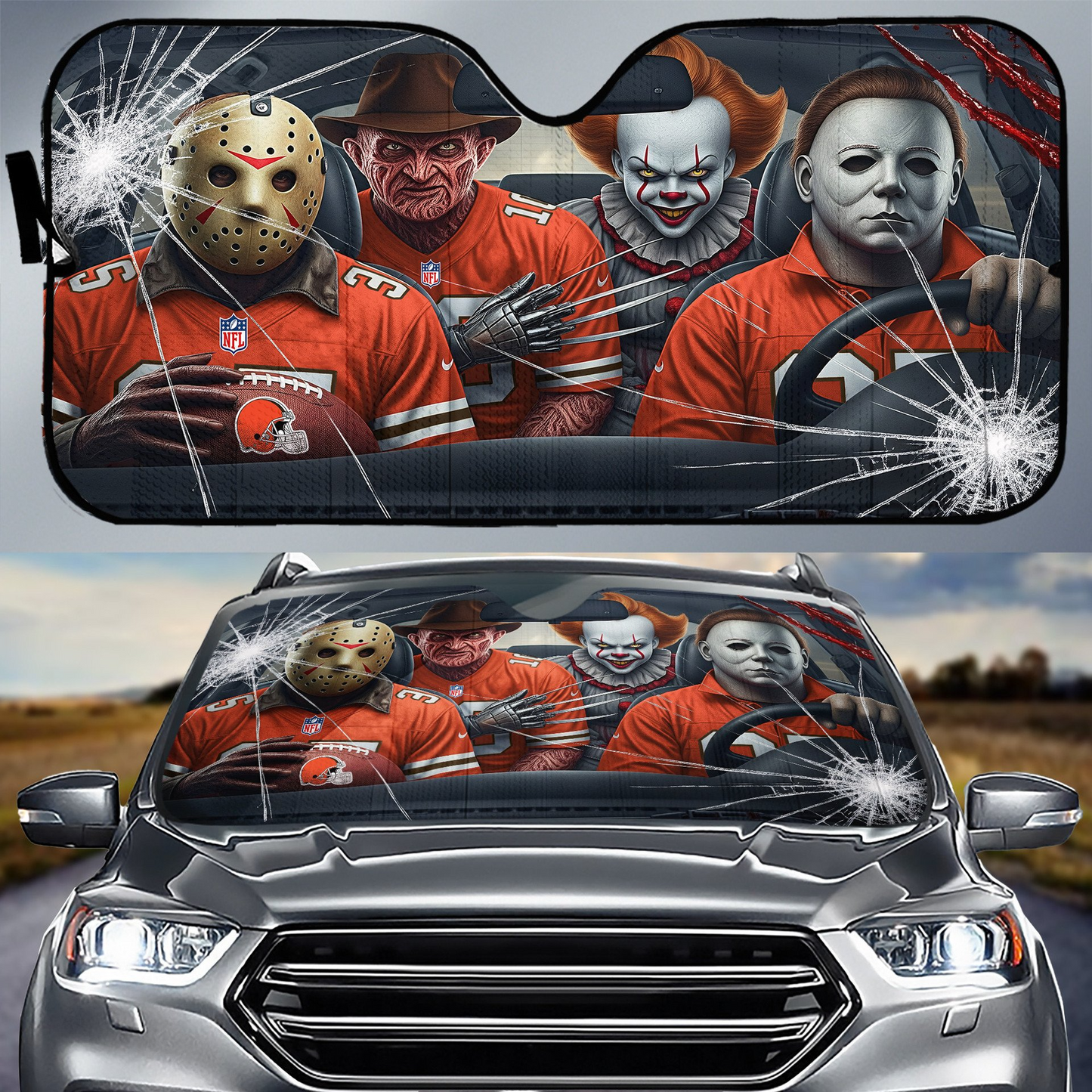 CLE x NFL Horror Car Sunshade For Fan DDT CTND