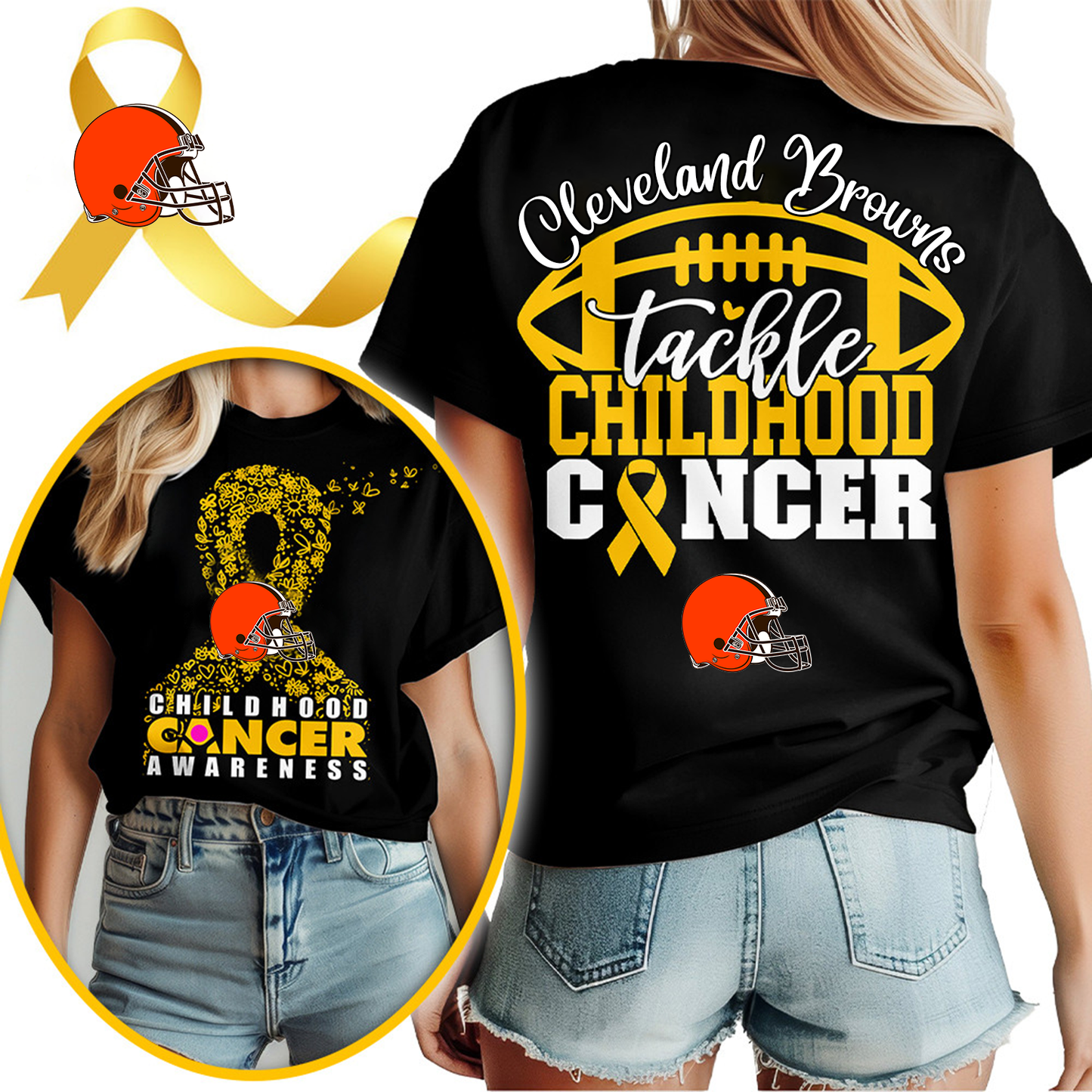 CLE X NFL Premium Childhood Cancer Awareness Month 3D Shirt DatND ThuongNH