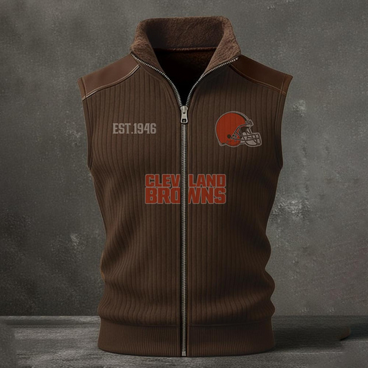 CLE X NFL Retro Knit Ribbed Sleeveless Vest Jacket V1 NAK NHT