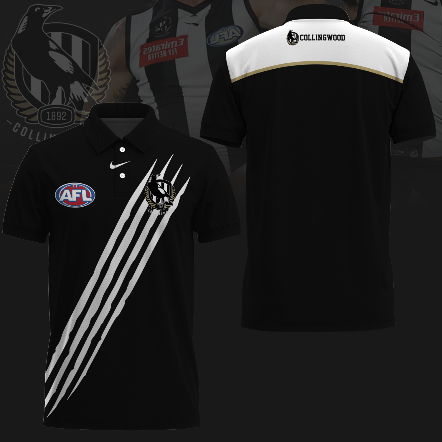 Collingwood Football Club AFL Magpies Forever Limited Edition Polo Shirt TM V2