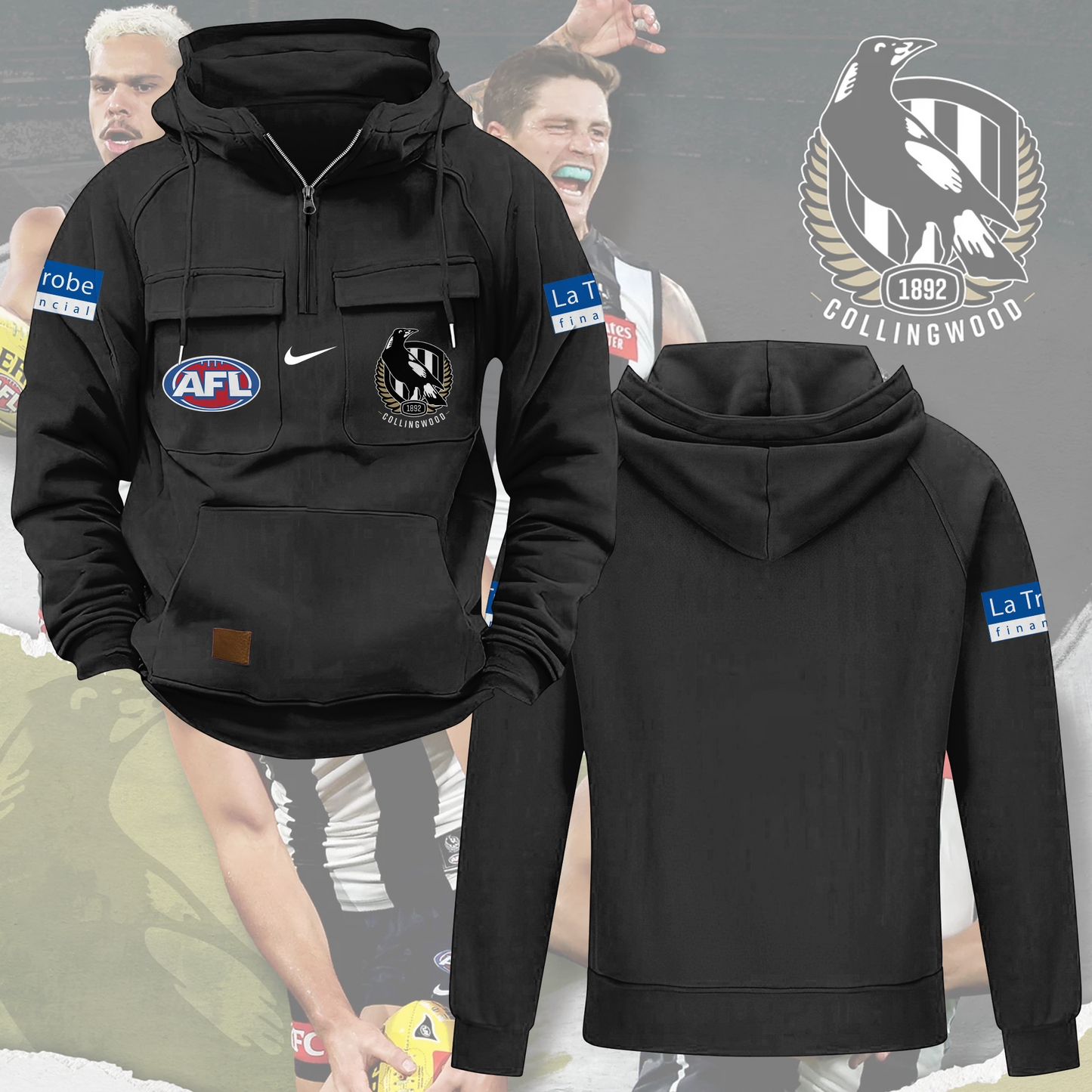 Collingwood Magpies AFL 2025 Quarter Zip Hoodie TM NTA V2