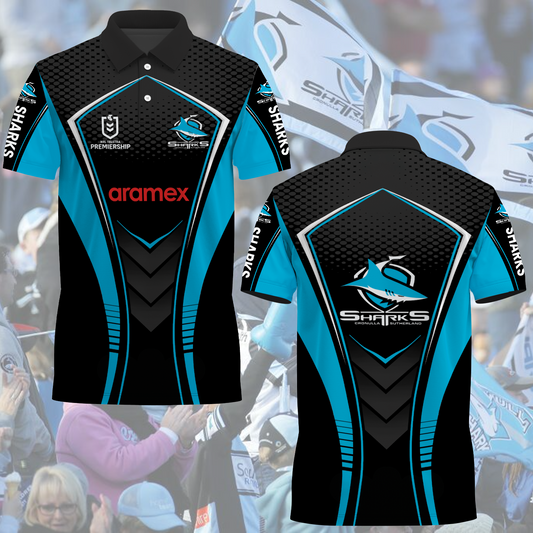 Cronulla Sharks NRL 2025 Polo Shirt TM NTA V1