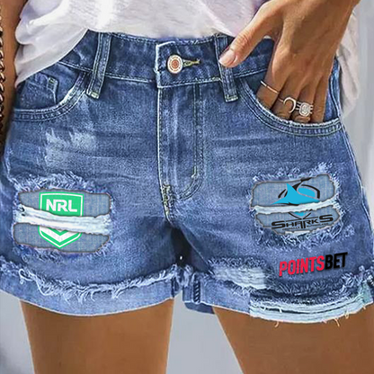 Cronulla Sharks NRL 2025 Print Fashion Denim Shorts TM V1