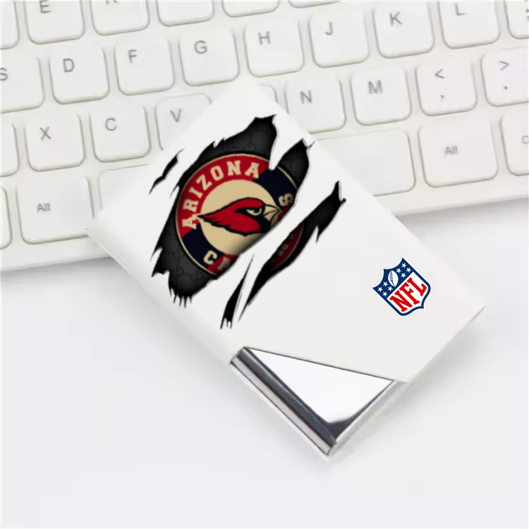 Custom Name Arizona Cardinals Card Holder PU Leather Name Card Holder Card Case Stainless Steel Credit Cards Pocket V1
