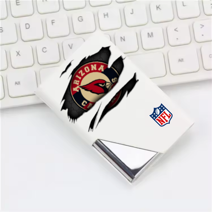 Custom Name Arizona Cardinals Card Holder PU Leather Name Card Holder Card Case Stainless Steel Credit Cards Pocket V1