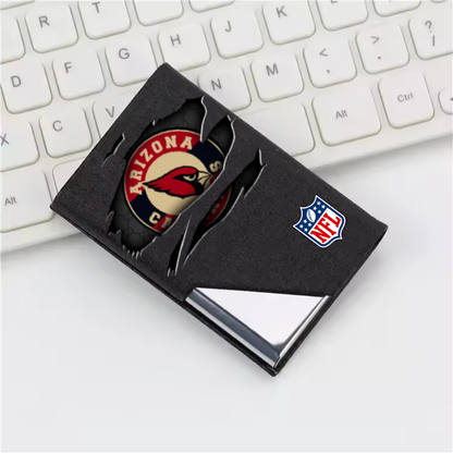 Custom Name Arizona Cardinals Card Holder PU Leather Name Card Holder Card Case Stainless Steel Credit Cards Pocket V1