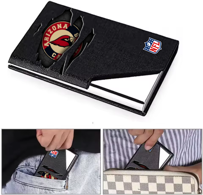 Custom Name Arizona Cardinals Card Holder PU Leather Name Card Holder Card Case Stainless Steel Credit Cards Pocket V1
