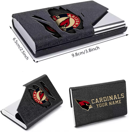 Custom Name Arizona Cardinals Card Holder PU Leather Name Card Holder Card Case Stainless Steel Credit Cards Pocket V1