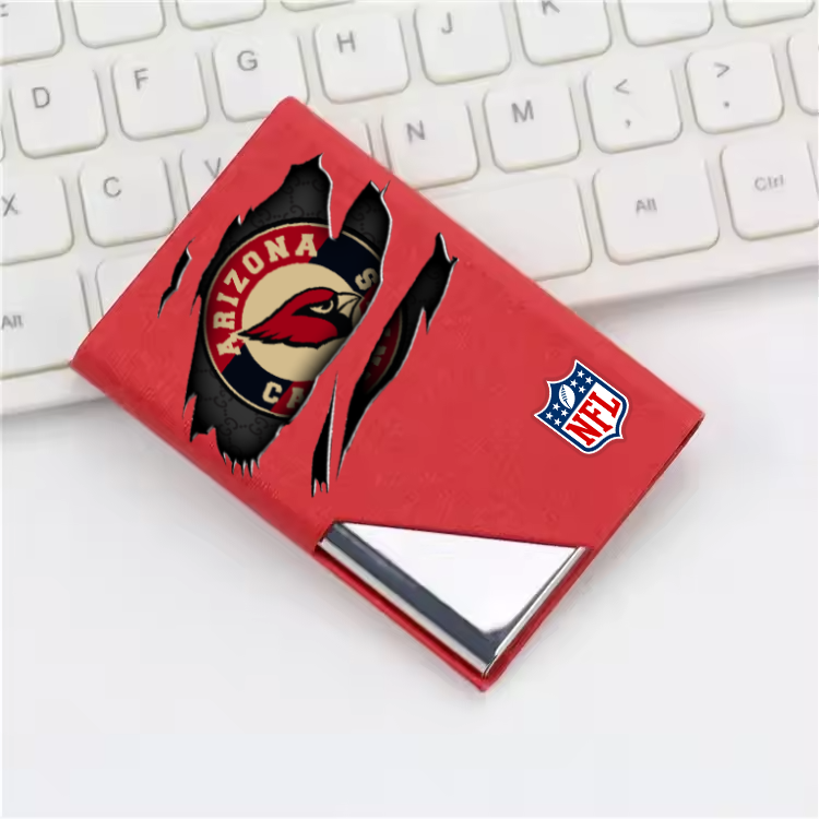 Custom Name Arizona Cardinals Card Holder PU Leather Name Card Holder Card Case Stainless Steel Credit Cards Pocket V1
