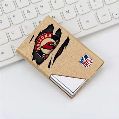 Custom Name Arizona Cardinals Card Holder PU Leather Name Card Holder Card Case Stainless Steel Credit Cards Pocket V1