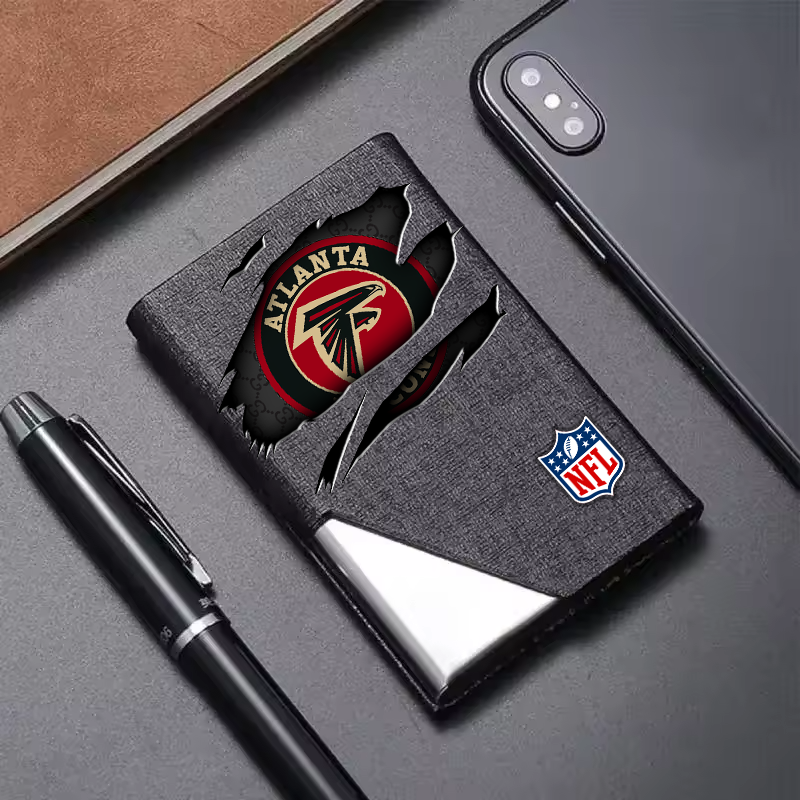 Custom Name Atlanta Falcons Card Holder PU Leather Name Card Holder Card Case Stainless Steel Credit Cards Pocket V1