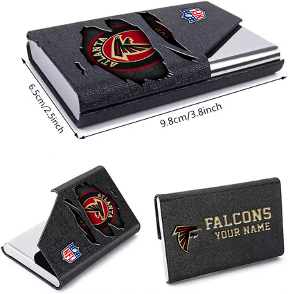 Custom Name Atlanta Falcons Card Holder PU Leather Name Card Holder Card Case Stainless Steel Credit Cards Pocket V1