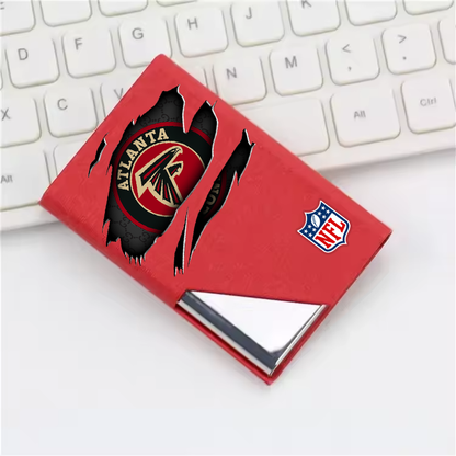 Custom Name Atlanta Falcons Card Holder PU Leather Name Card Holder Card Case Stainless Steel Credit Cards Pocket V1