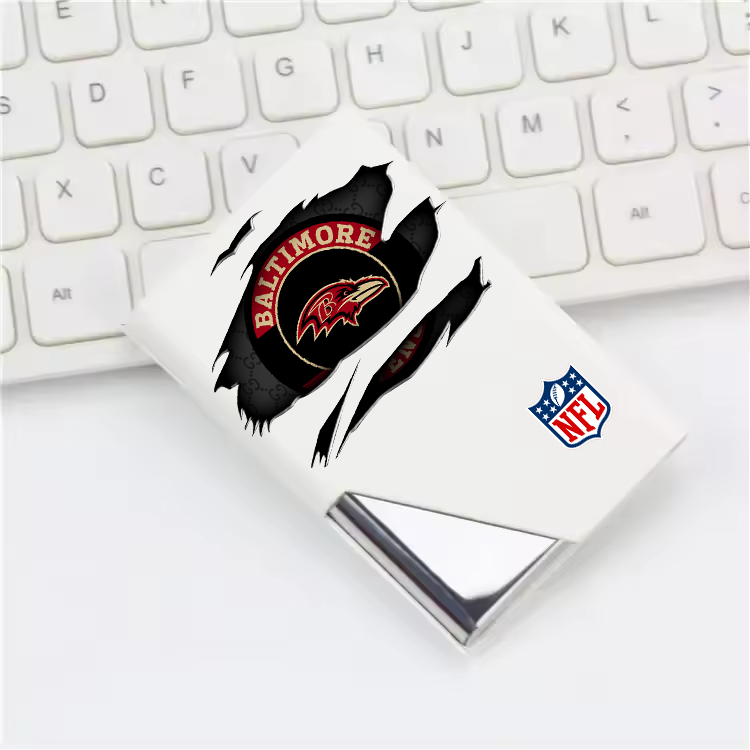 Custom Name Baltimore Ravens Card Holder PU Leather Name Card Holder Card Case Stainless Steel Credit Cards Pocket V1