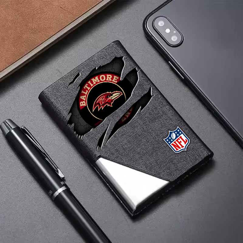 Custom Name Baltimore Ravens Card Holder PU Leather Name Card Holder Card Case Stainless Steel Credit Cards Pocket V1