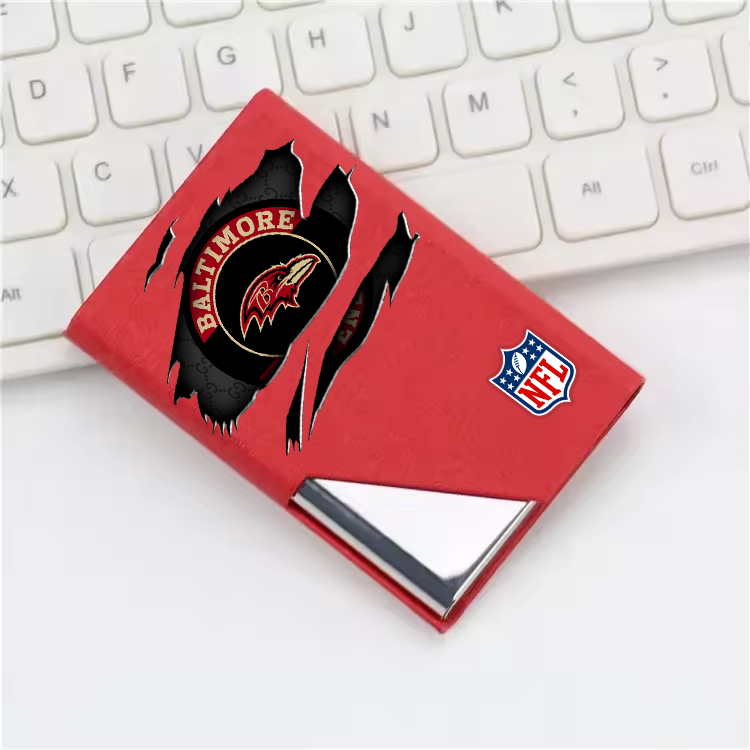 Custom Name Baltimore Ravens Card Holder PU Leather Name Card Holder Card Case Stainless Steel Credit Cards Pocket V1