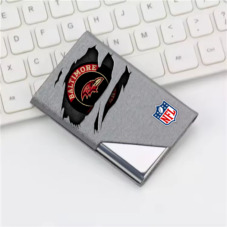 Custom Name Baltimore Ravens Card Holder PU Leather Name Card Holder Card Case Stainless Steel Credit Cards Pocket V1
