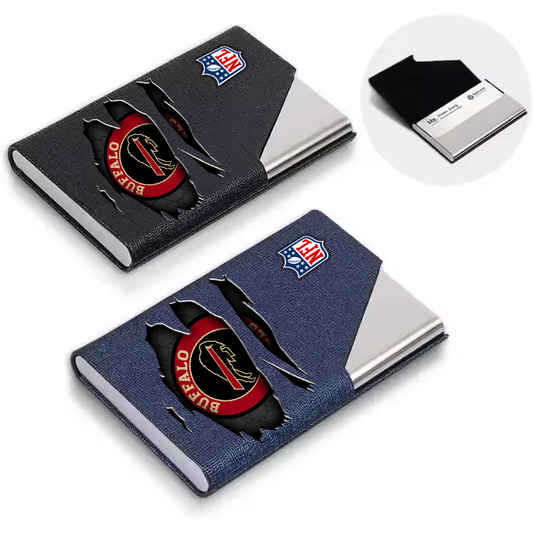 Custom Name Buffalo Bills Card Holder PU Leather Name Card Holder Card Case Stainless Steel Credit Cards Pocket V1