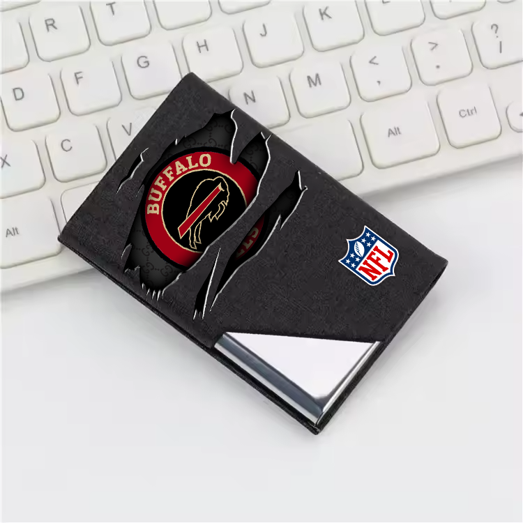 Custom Name Buffalo Bills Card Holder PU Leather Name Card Holder Card Case Stainless Steel Credit Cards Pocket V1