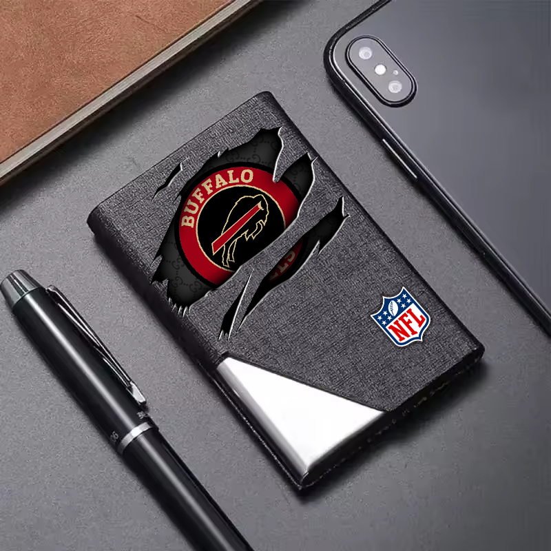 Custom Name Buffalo Bills Card Holder PU Leather Name Card Holder Card Case Stainless Steel Credit Cards Pocket V1
