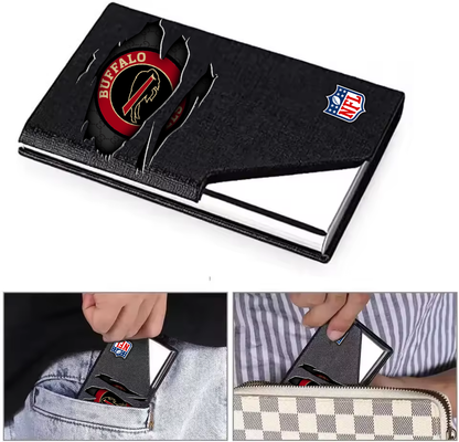 Custom Name Buffalo Bills Card Holder PU Leather Name Card Holder Card Case Stainless Steel Credit Cards Pocket V1