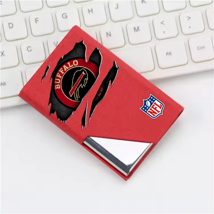 Custom Name Buffalo Bills Card Holder PU Leather Name Card Holder Card Case Stainless Steel Credit Cards Pocket V1