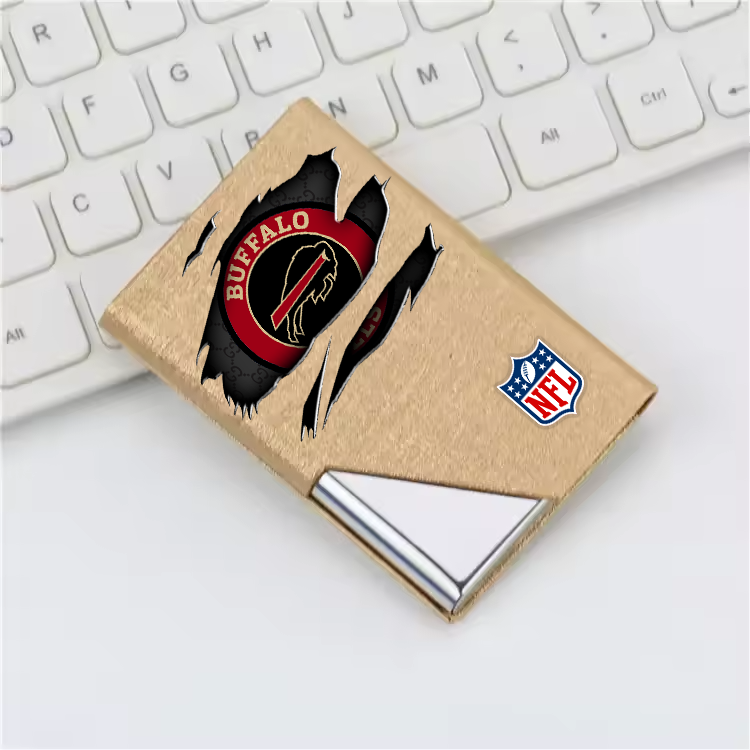Custom Name Buffalo Bills Card Holder PU Leather Name Card Holder Card Case Stainless Steel Credit Cards Pocket V1