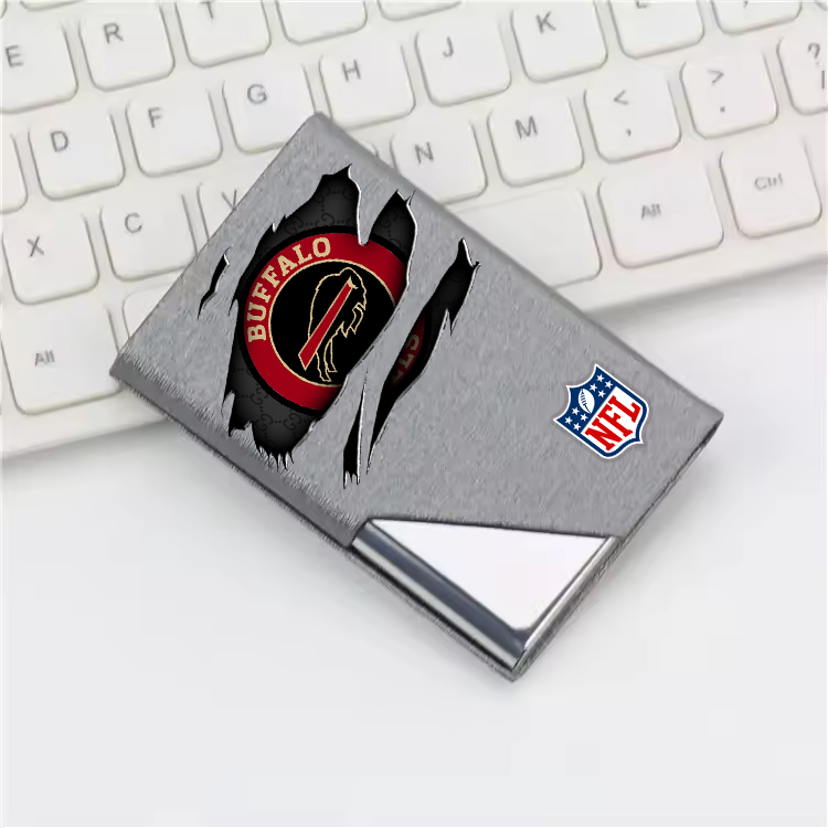 Custom Name Buffalo Bills Card Holder PU Leather Name Card Holder Card Case Stainless Steel Credit Cards Pocket V1