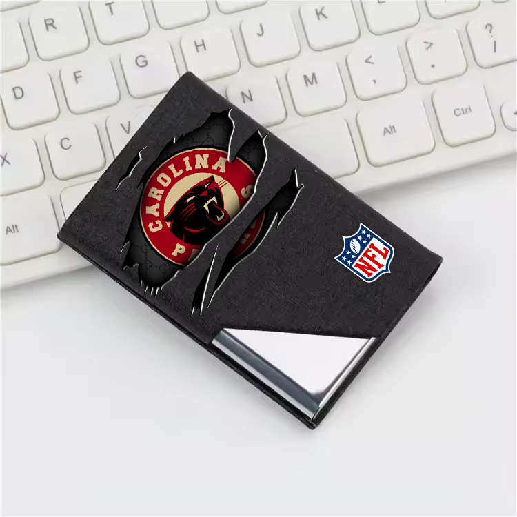 Custom Name Carolina Panthers Card Holder PU Leather Name Card Holder Card Case Stainless Steel Credit Cards Pocket V1
