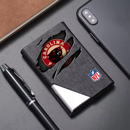 Custom Name Carolina Panthers Card Holder PU Leather Name Card Holder Card Case Stainless Steel Credit Cards Pocket V1