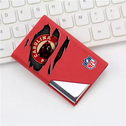 Custom Name Carolina Panthers Card Holder PU Leather Name Card Holder Card Case Stainless Steel Credit Cards Pocket V1