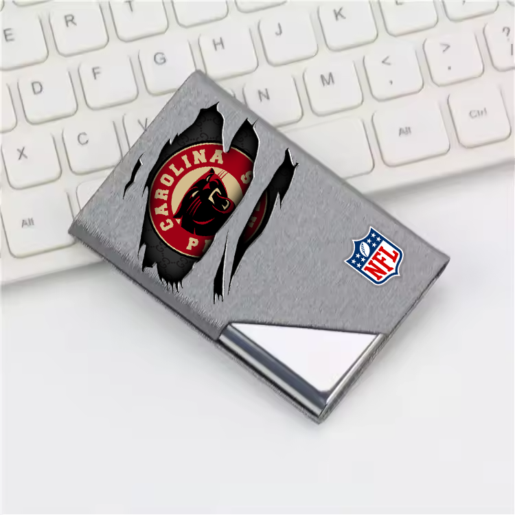 Custom Name Carolina Panthers Card Holder PU Leather Name Card Holder Card Case Stainless Steel Credit Cards Pocket V1