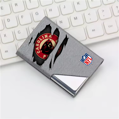 Custom Name Carolina Panthers Card Holder PU Leather Name Card Holder Card Case Stainless Steel Credit Cards Pocket V1
