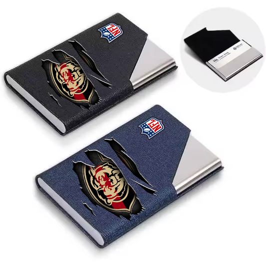 Custom Name Chicago Bears Card Holder PU Leather Name Card Holder Card Case Stainless Steel Credit Cards Pocket V1