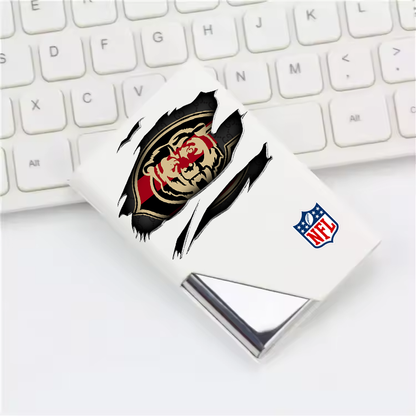 Custom Name Chicago Bears Card Holder PU Leather Name Card Holder Card Case Stainless Steel Credit Cards Pocket V1