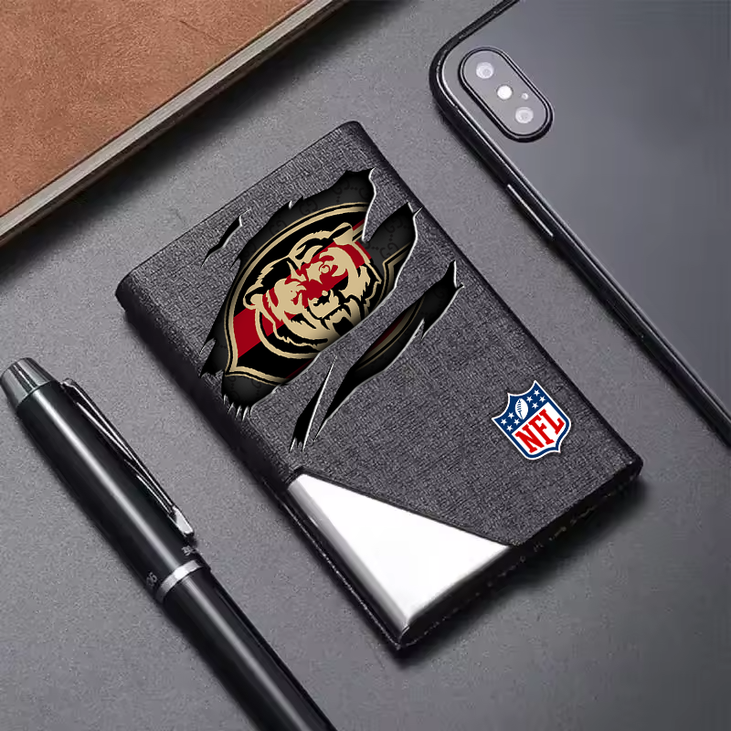 Custom Name Chicago Bears Card Holder PU Leather Name Card Holder Card Case Stainless Steel Credit Cards Pocket V1