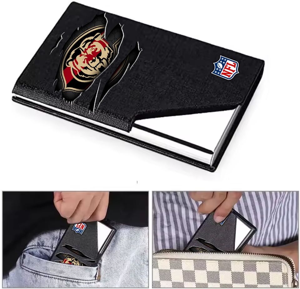 Custom Name Chicago Bears Card Holder PU Leather Name Card Holder Card Case Stainless Steel Credit Cards Pocket V1