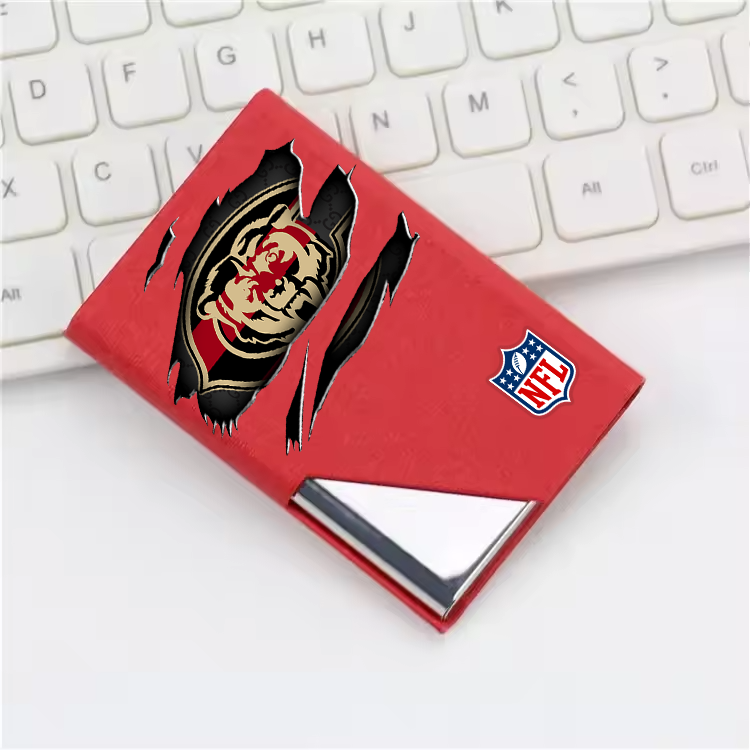 Custom Name Chicago Bears Card Holder PU Leather Name Card Holder Card Case Stainless Steel Credit Cards Pocket V1