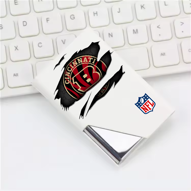 Custom Name Cincinnati Bengals Card Holder PU Leather Name Card Holder Card Case Stainless Steel Credit Cards Pocket V1