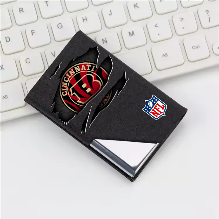 Custom Name Cincinnati Bengals Card Holder PU Leather Name Card Holder Card Case Stainless Steel Credit Cards Pocket V1