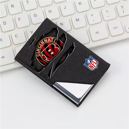 Custom Name Cincinnati Bengals Card Holder PU Leather Name Card Holder Card Case Stainless Steel Credit Cards Pocket V1