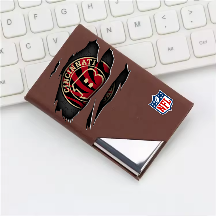 Custom Name Cincinnati Bengals Card Holder PU Leather Name Card Holder Card Case Stainless Steel Credit Cards Pocket V1