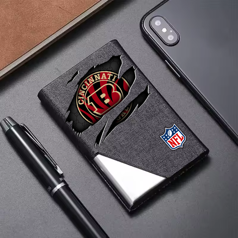 Custom Name Cincinnati Bengals Card Holder PU Leather Name Card Holder Card Case Stainless Steel Credit Cards Pocket V1