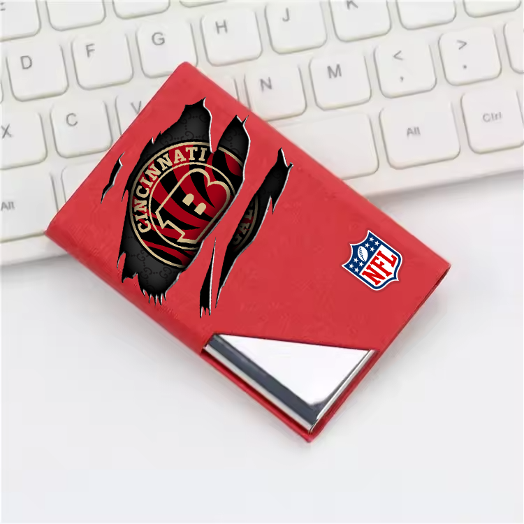 Custom Name Cincinnati Bengals Card Holder PU Leather Name Card Holder Card Case Stainless Steel Credit Cards Pocket V1